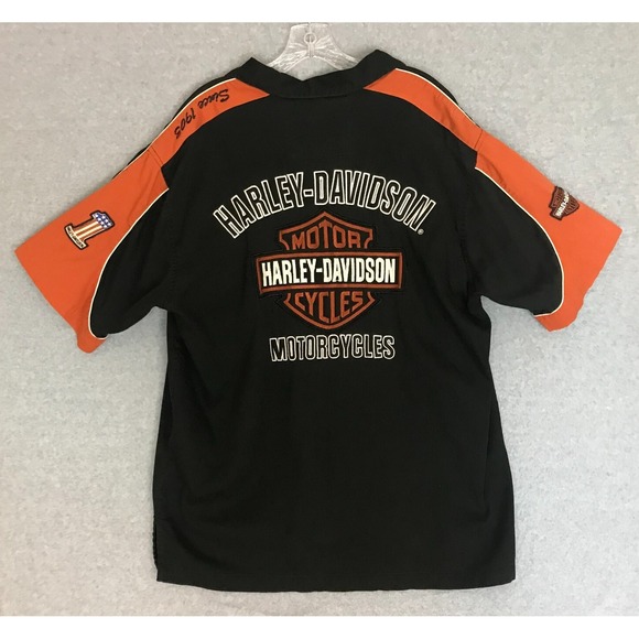 Other - Harley Davidson Motorcycles Button Up Shirt Black Short Sleeve Stitched Logos